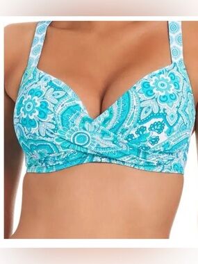 BLEU ROD BEATTIE | Coastal D-Cup Underwire Bikini Top Turquoise Paisley Sz. 40D